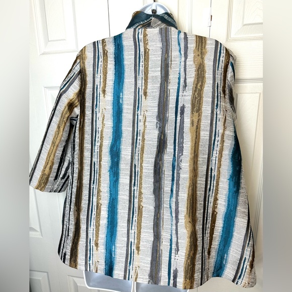 IC by CONNIE K Jacket Coat Metallic Striped Tapestry Blazer Blue Golden Yellow - Picture 6 of 9